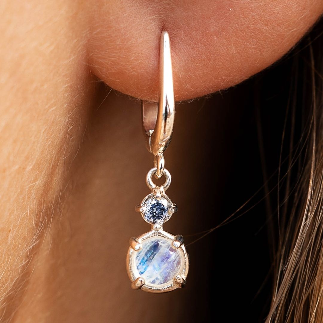 Silber Ohrringe Mondstein Diamant