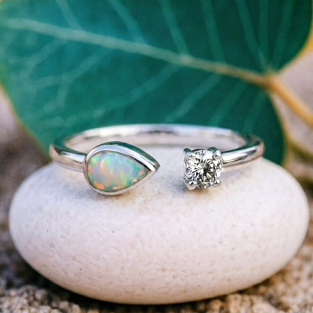 Silber Ring Opal Diamant