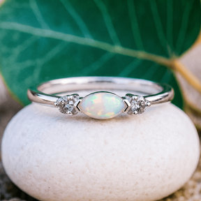 Silber Ring Opal & Diamanten