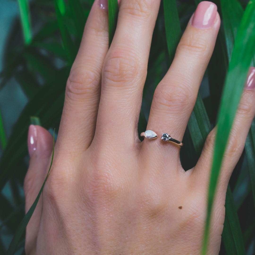 Silber Ring Diamant Opal