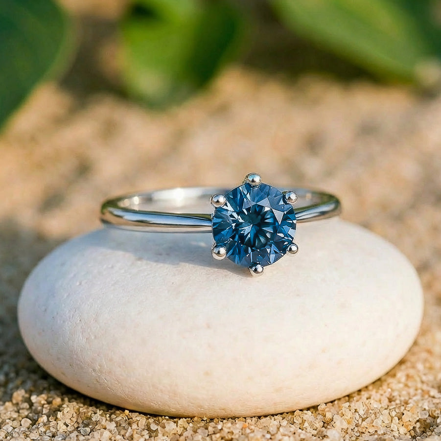 Silber Verlobungsring Saphir Blau