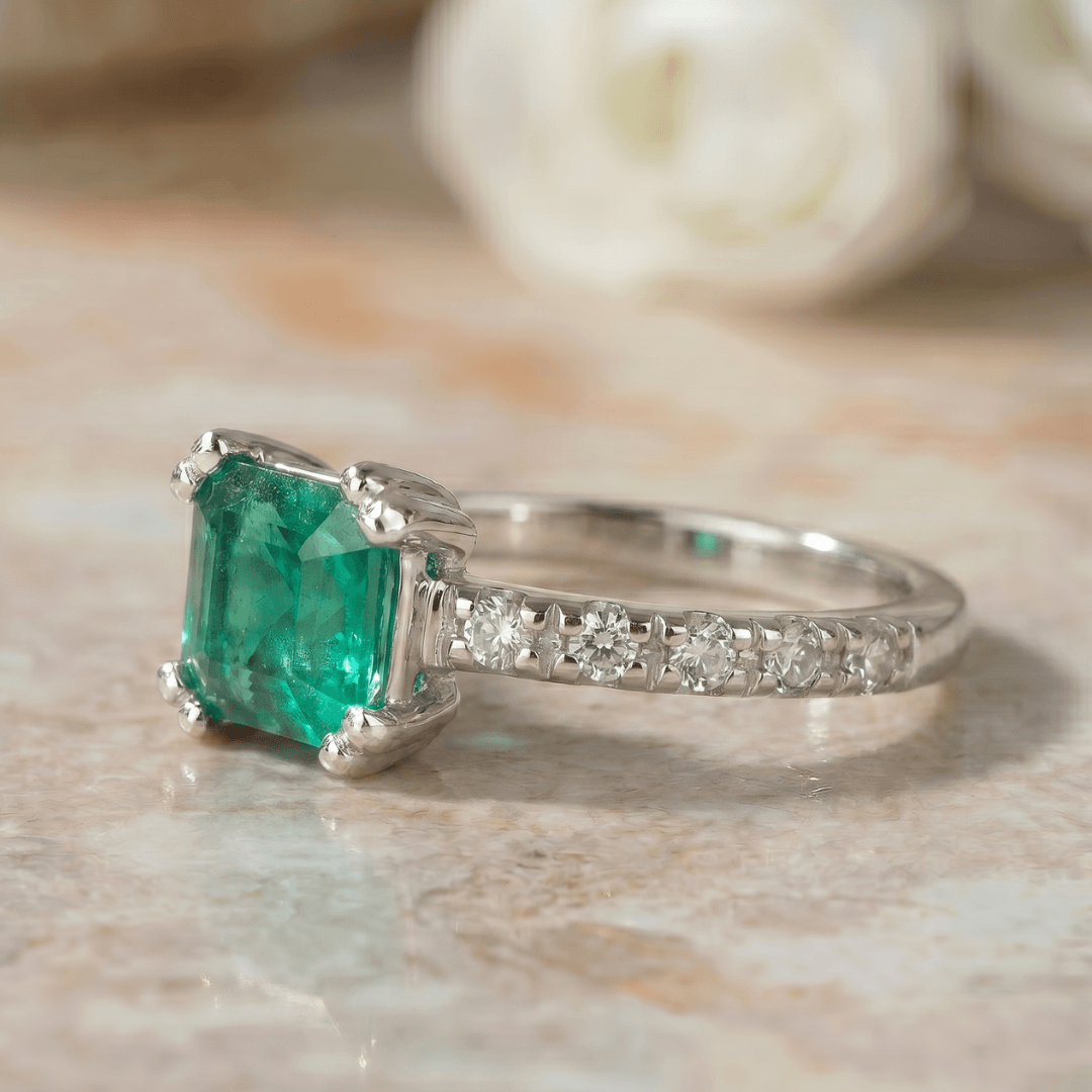 Smaragd 14k Ring Weißgold