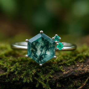 Smaragd Ring Moosachat Silber