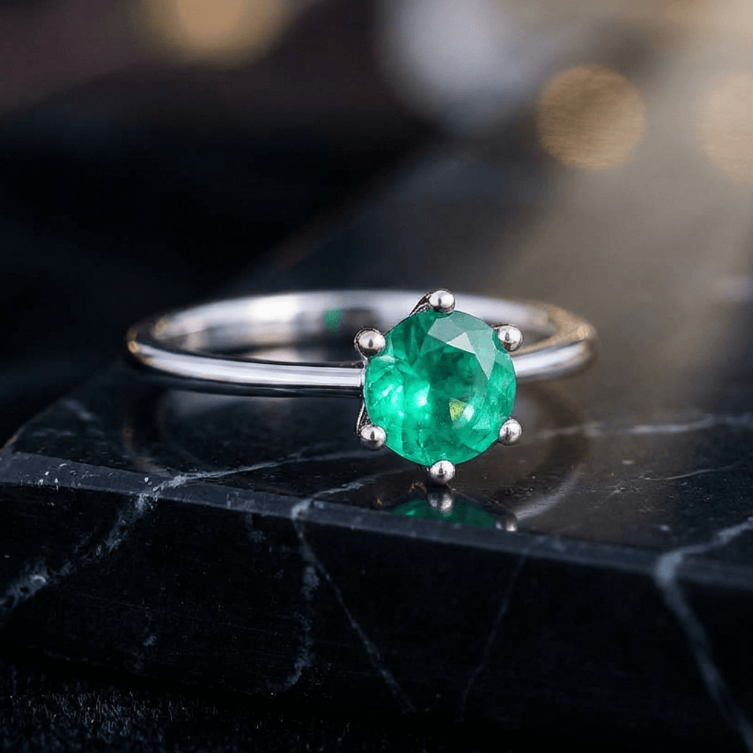Smaragd Solitär Ring Silber Luxus