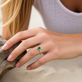 Smaragd Solitär Silber Ring