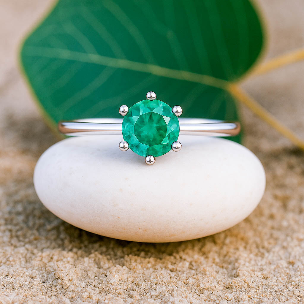 Smaragd Solitär Silber Verlobungsring