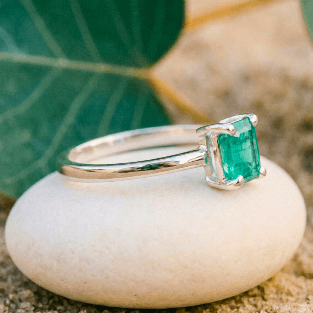 Solitär Smaragd Ring Silber
