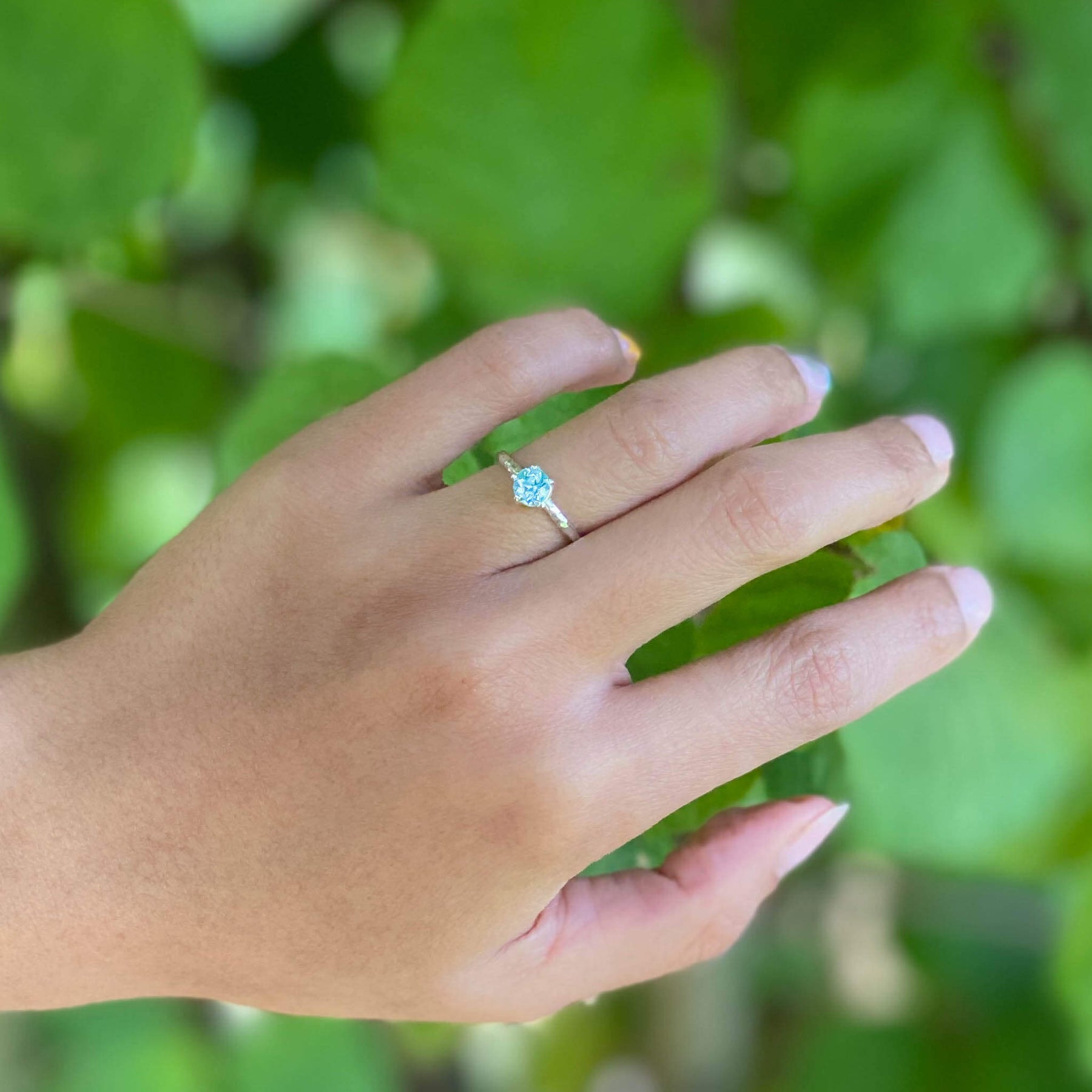 Verlobung Ring Silber blauer Stein