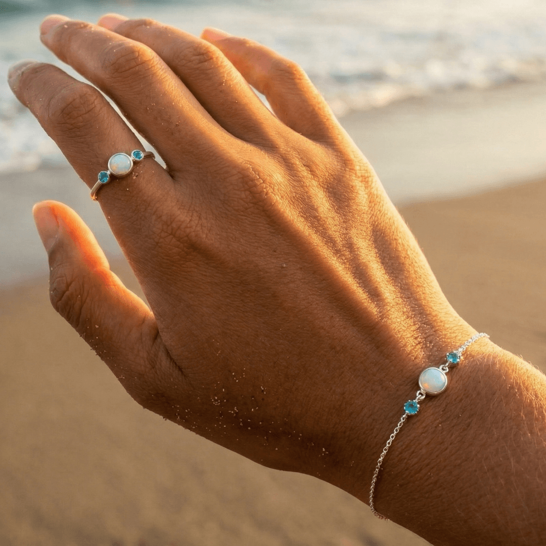 Weißer Opal Armband und Ring Set