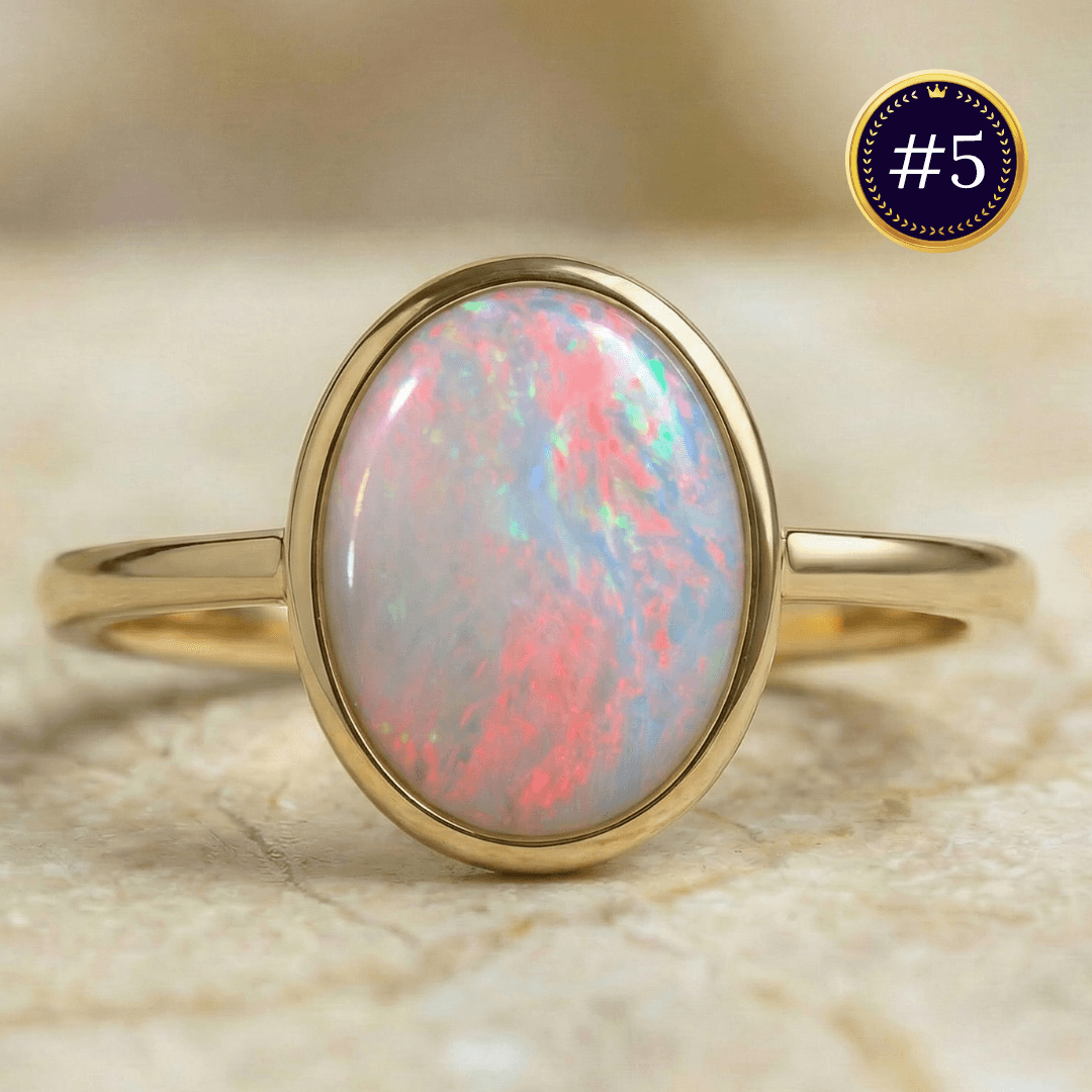 Weißer Opal Gold Ring Frau Geschenk