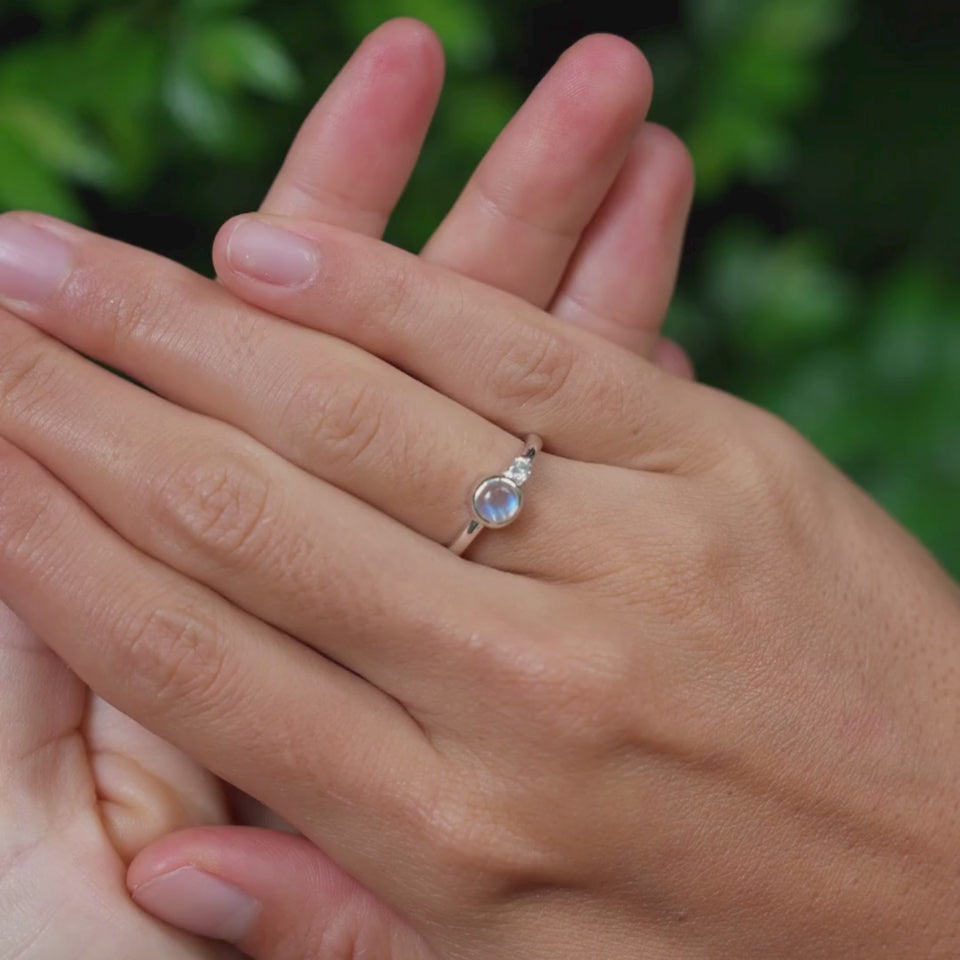 Mondstein Diamant Damen Ring Silber