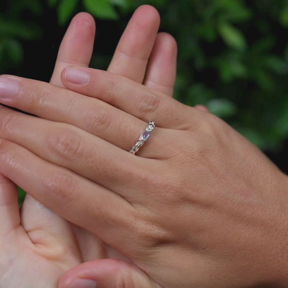 Mondstein Solitaer Damen Ring Silber