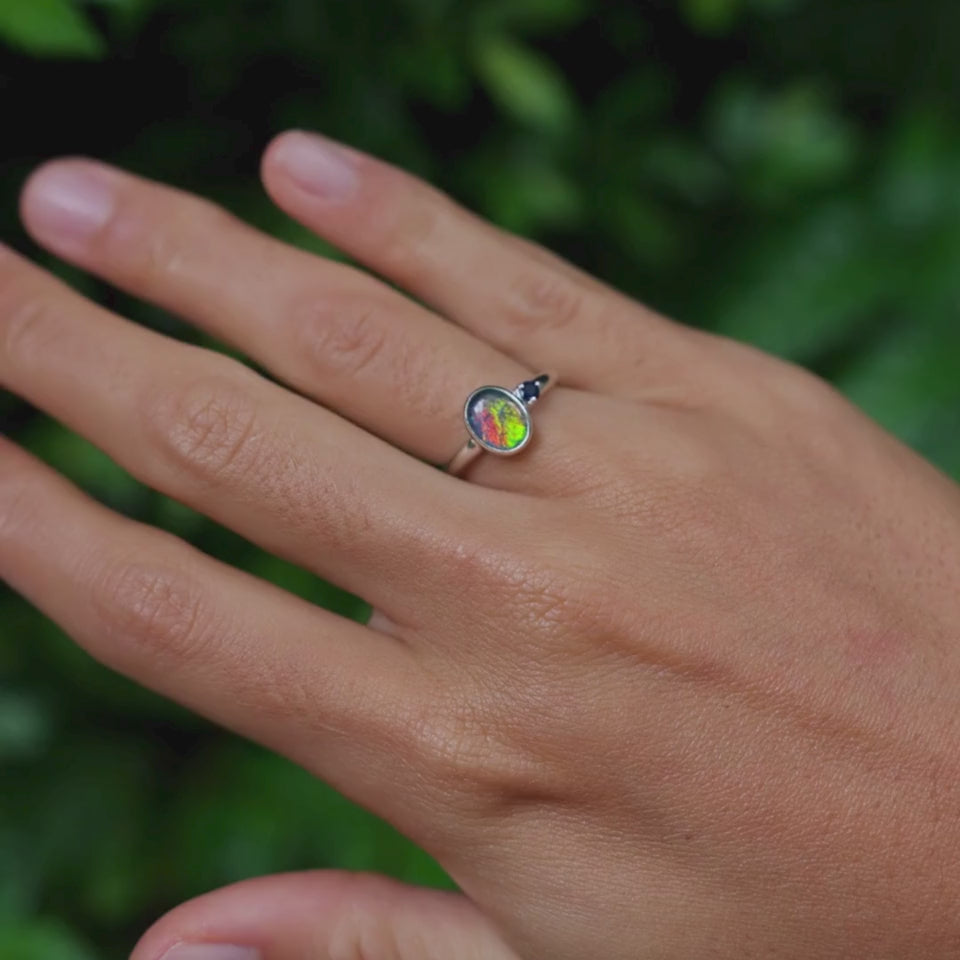 Opal Saphir Damen Ring Silber

