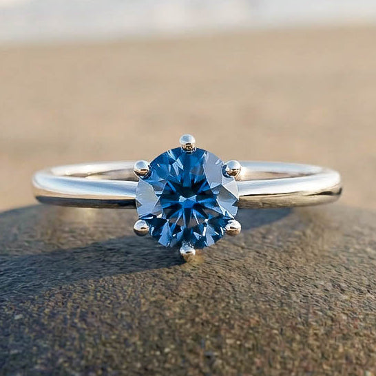 Verlobungsring Silber blauer Saphir