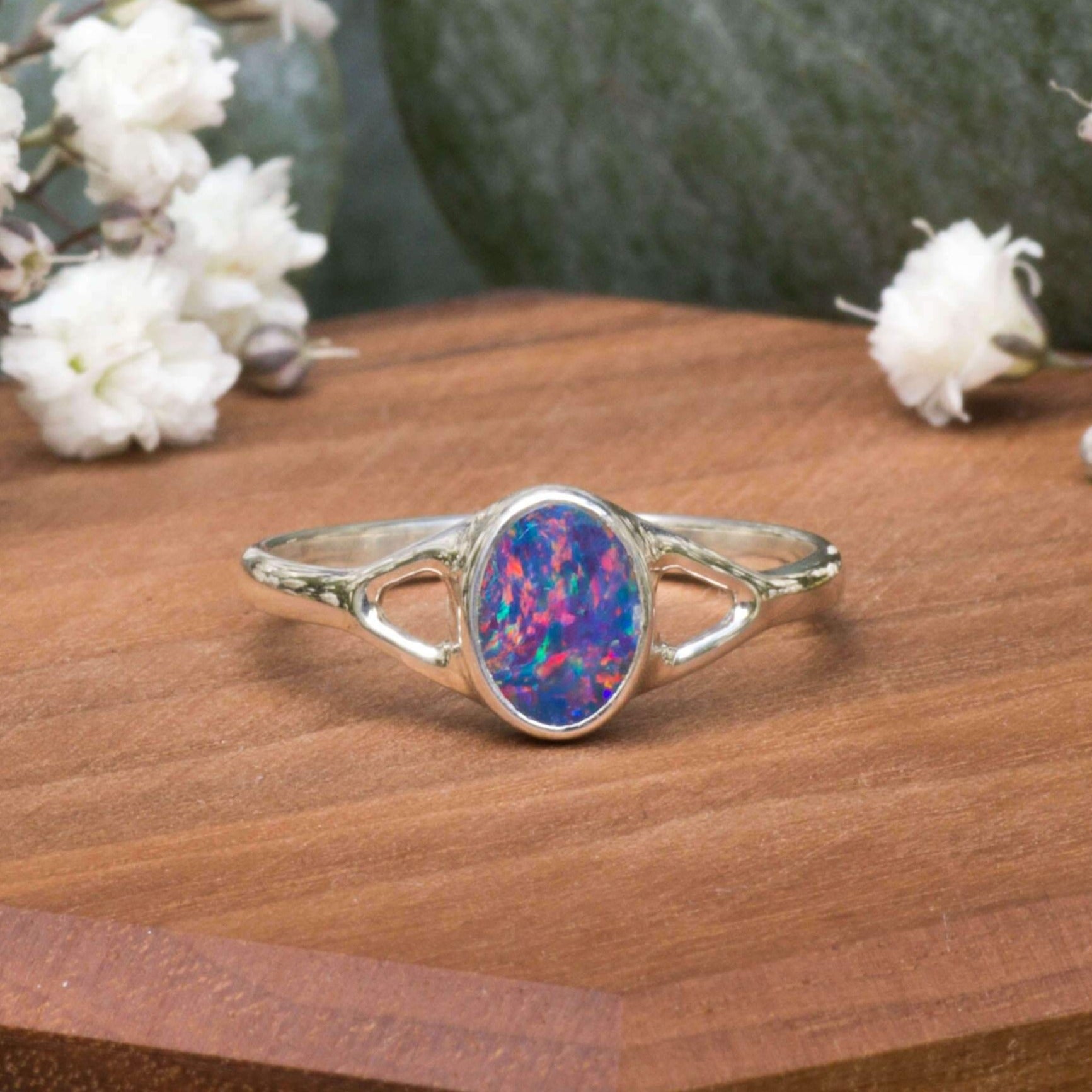 Handgefertigter Ring Sterling Silber Opal Doublette Verlobung