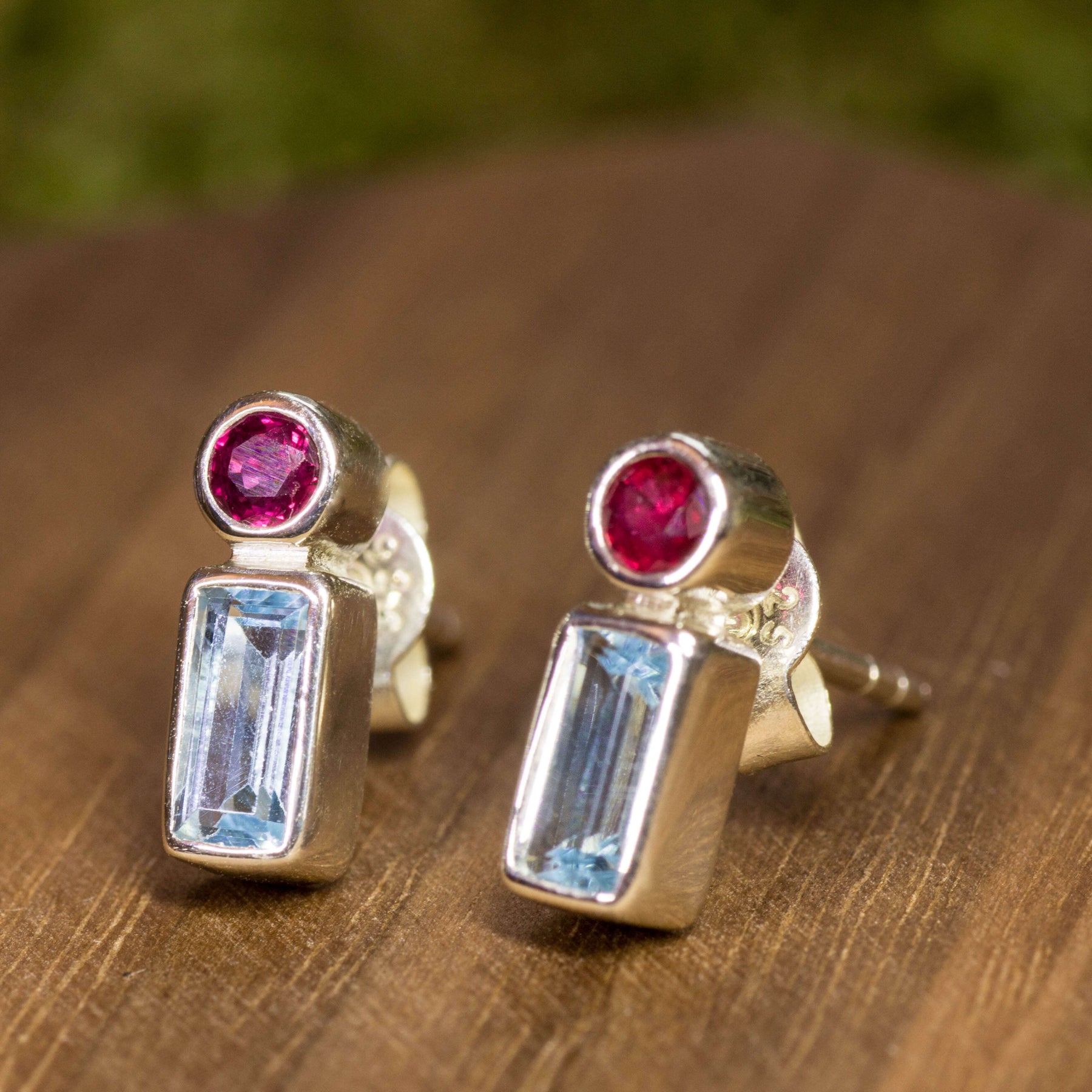 Nachhaltiger Braut schmuck Silber Ohrringe Edelstein Blau Pink