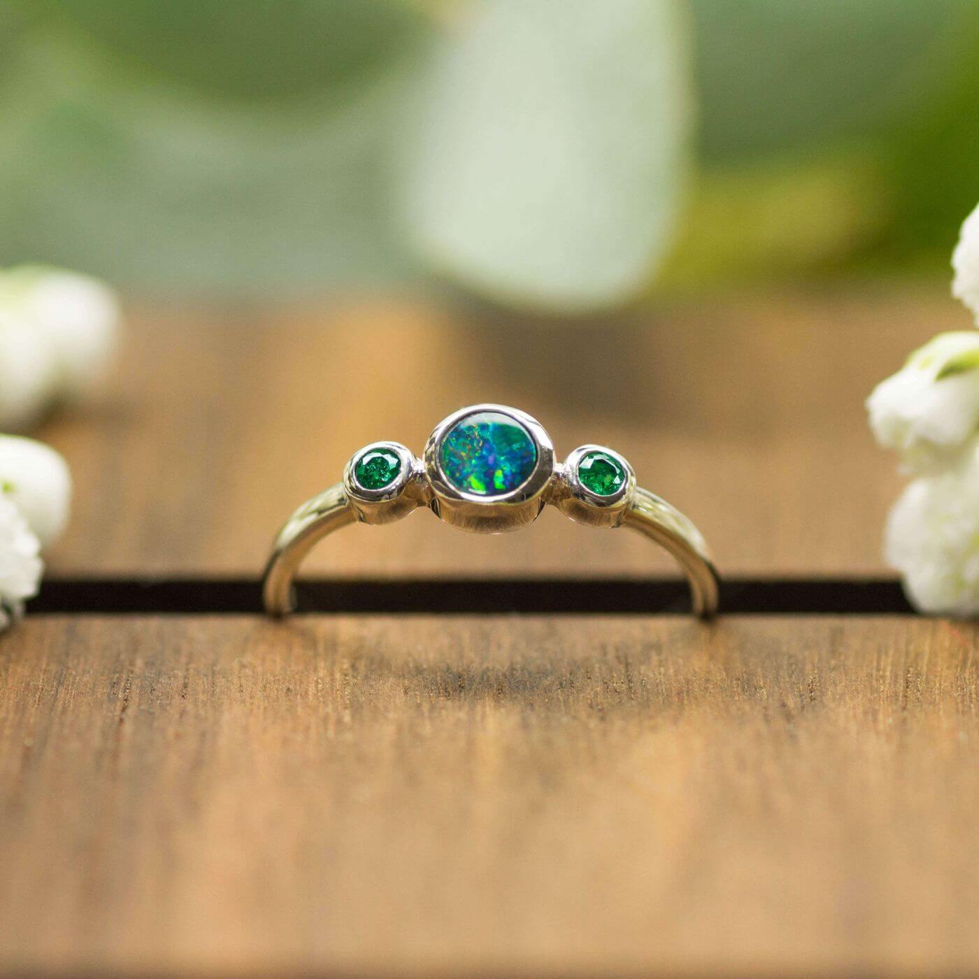 Ring Silber Opal Smaragd Stein Blau gruen Verlobung