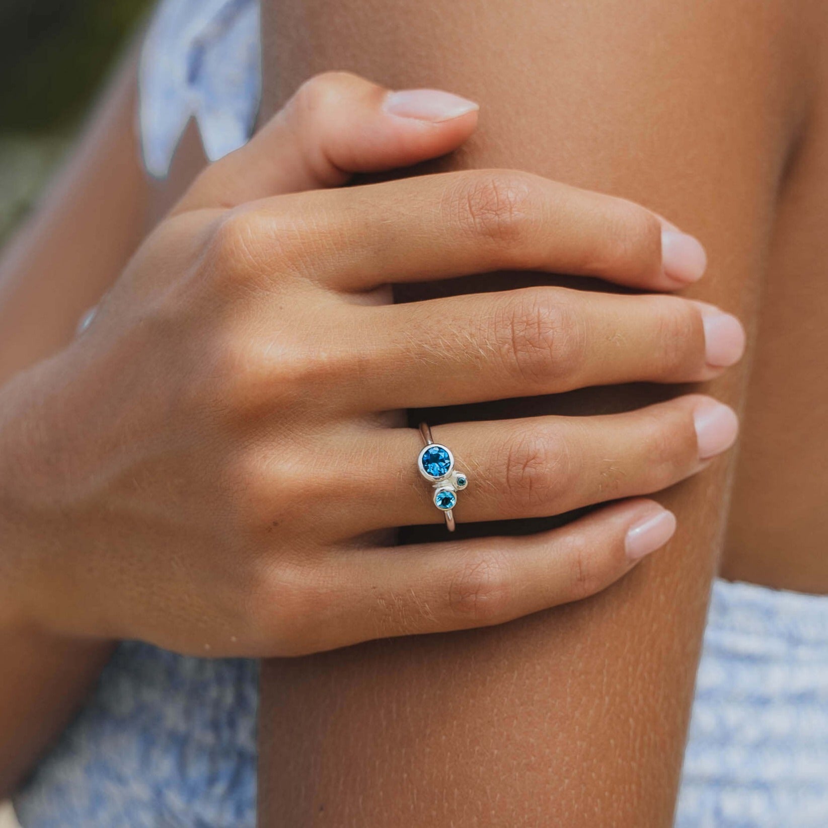 Ringe Silber blaue Edelsteine Topas handgemacht Bali