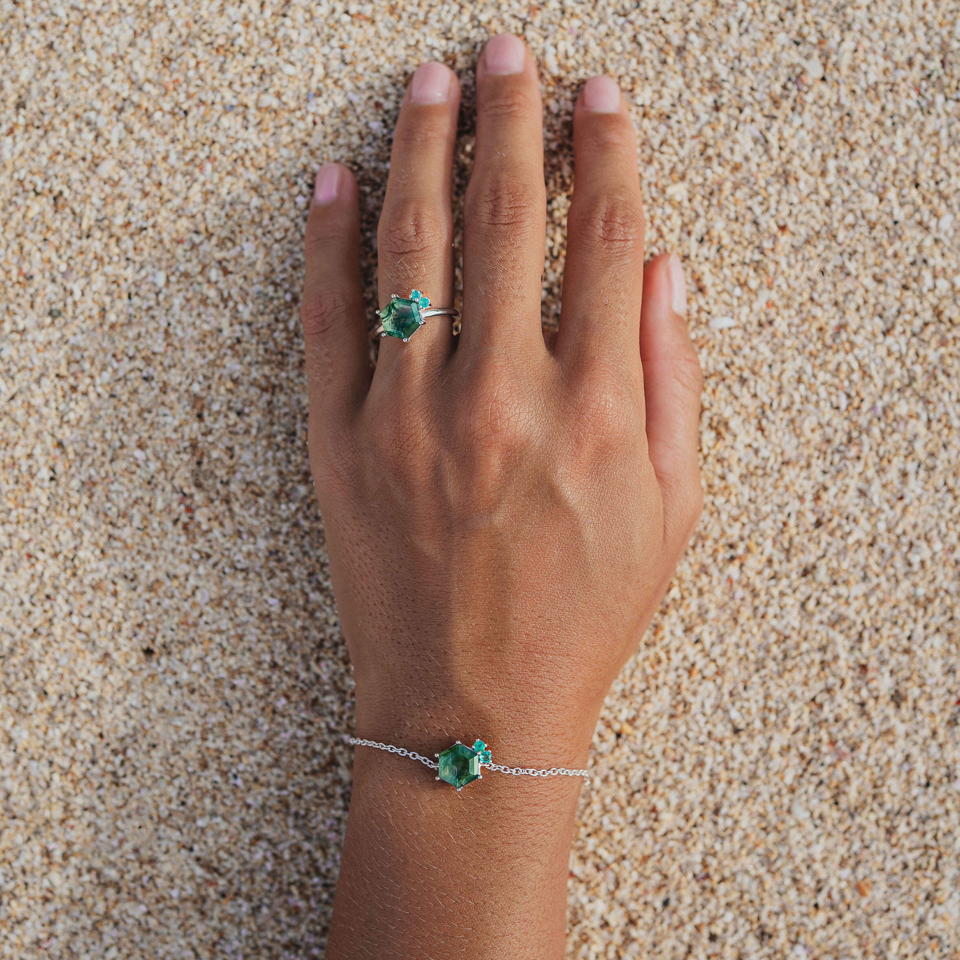 Schmuckset Armband Ring Gruen