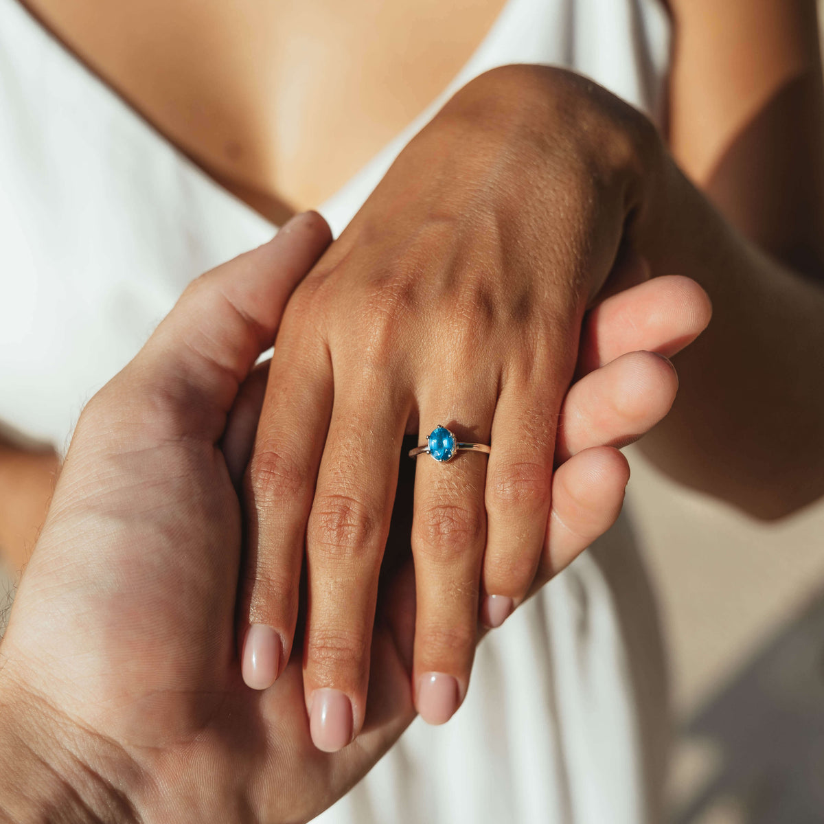 Solitaer Ring Silber Verlobung Blauer Stein Topas Antrag 