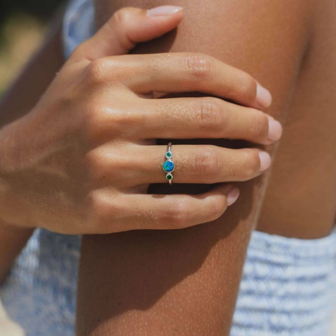 Strand Bali Schmuck Ring Silber Opal Smaragd