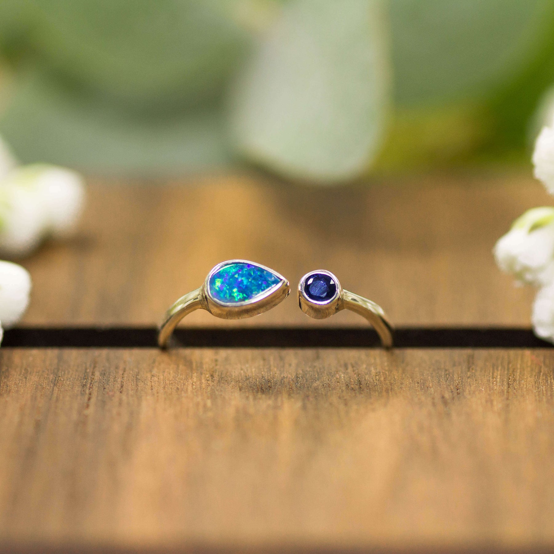 Verlobung Ring Opal Dublette Saphir blau Edelstein