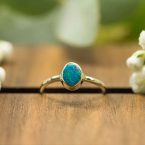 Verlobungsring Solitar Opal Doublette blau silber